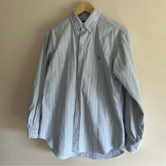 Vintage Ralph Lauren Cotton Blue Striped Button Down Shirt - Picture 4 of 6